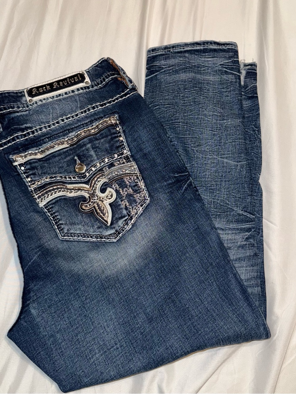 Rock Revival Women's Dark Blue Boot Cut Jeans with Embroidered Pocket